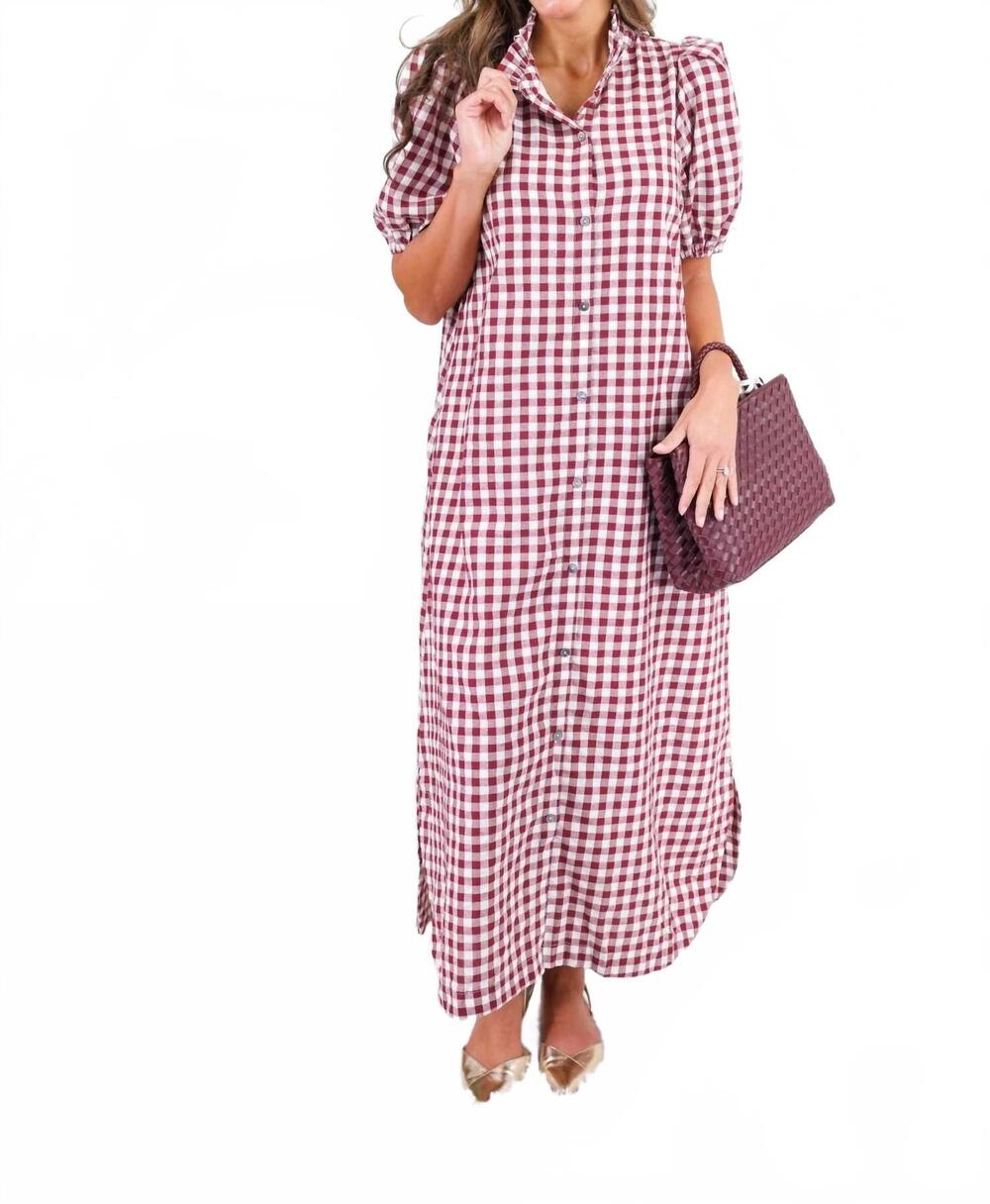 NEW ENTRO gingham midi dress in wine